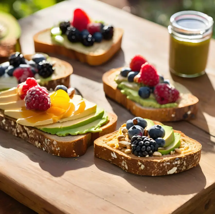 Image d'un petit déjeuner avec du pain grillé avec des fruits