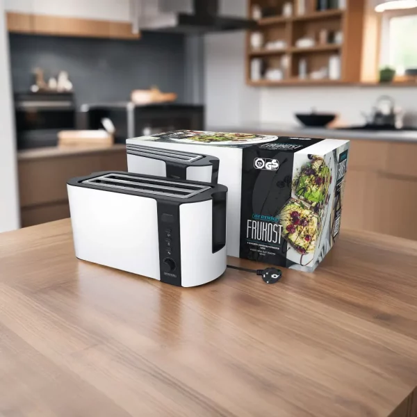 Grille pain automatique Arendo Frukost dans une cuisine avec son emballage