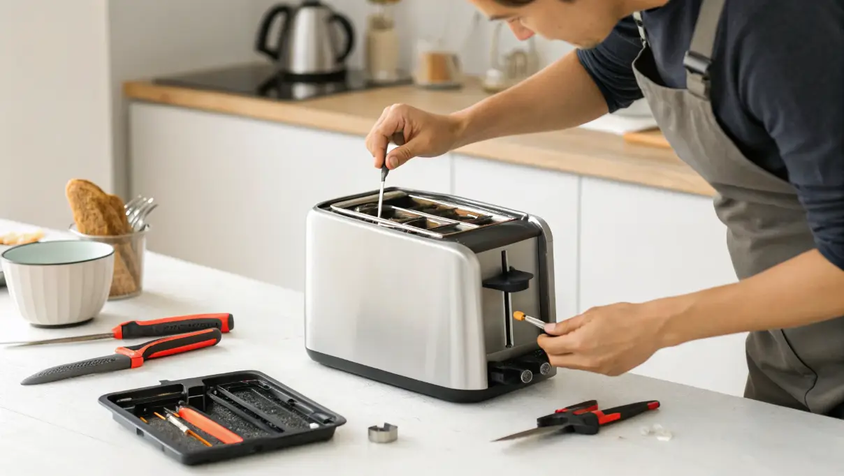 Personne qui est entrain de réparer un grille pain