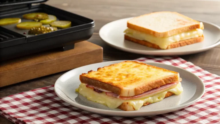 Image d'un croque monsieur raclette avec grille pain en fond